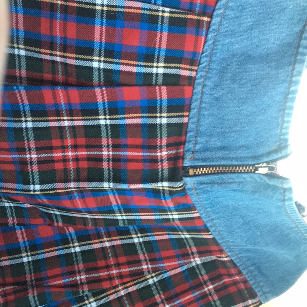 Plaid skirt with denim at top and zipper